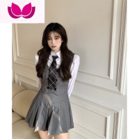 七斓西装学院风套装校服英伦日系韩国韩剧韩式制服jk西服学生女 XL 衬衫+领带+灰色马甲+裙裤