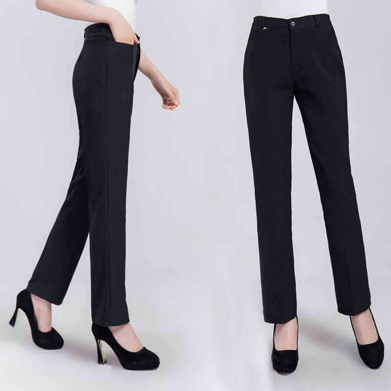 麦当劳工作裤女夏季黑色酒店餐厅服务员工装长裤上班直筒西裤薄款女裤