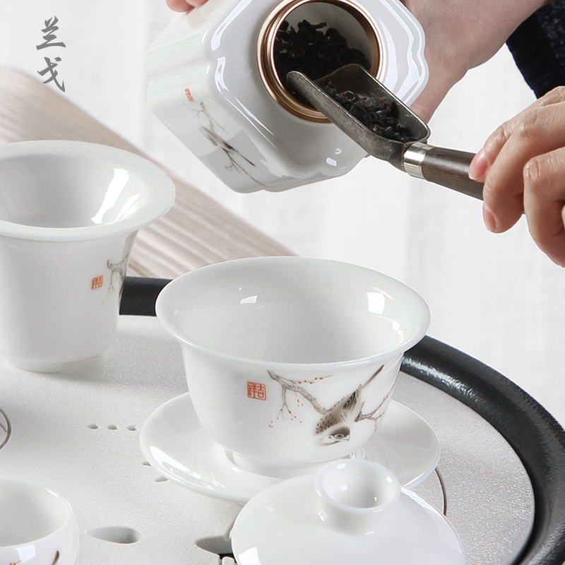 美帮汇德化白瓷三才盖碗茶杯大号功夫茶具套装家用陶瓷配件敬茶碗主人杯高清大图