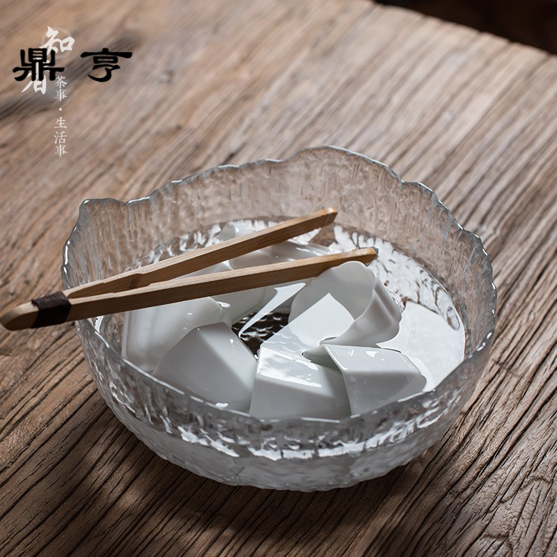 鼎亨锤目纹玻璃茶洗 功夫茶具配件茶盆果盘 大号茶杯碗盂杯洗