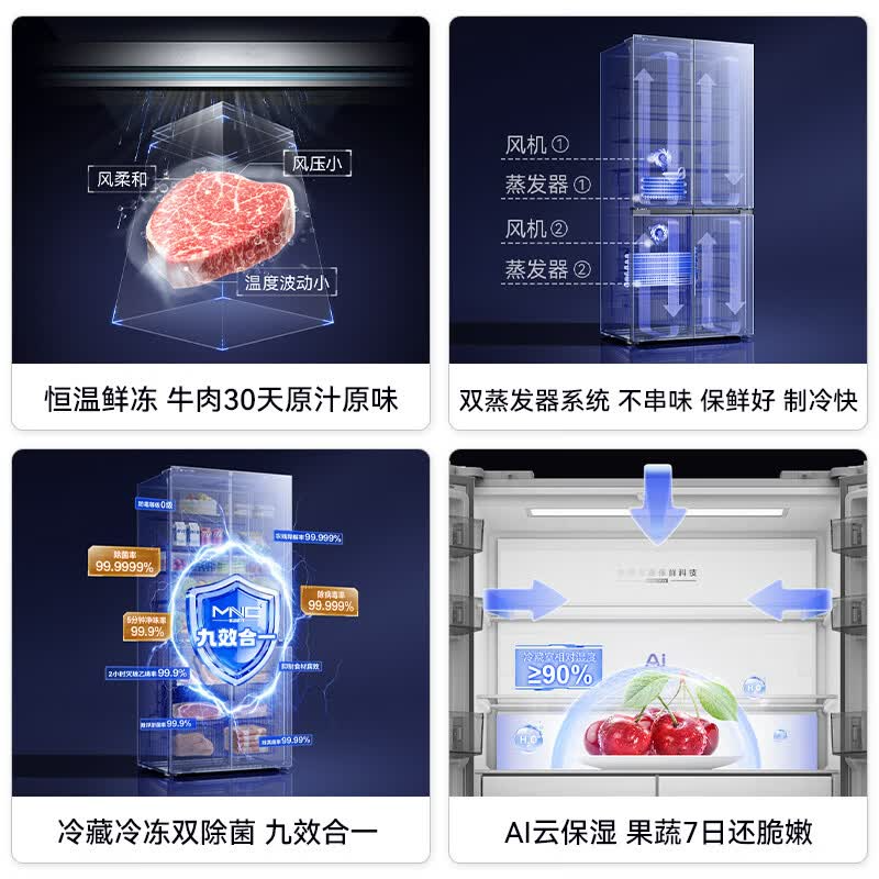 美菱 570升十字对开门双系统双除菌独立制冰 新国标一级 风冷无霜电冰箱 BCD-570WSPU9CDIZXG1高清大图