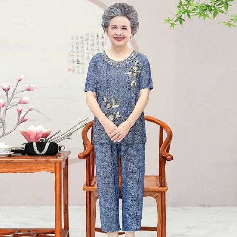 奶奶装夏装套装中老年人女装妈妈短袖t恤夏季老太太老人衣服威珺