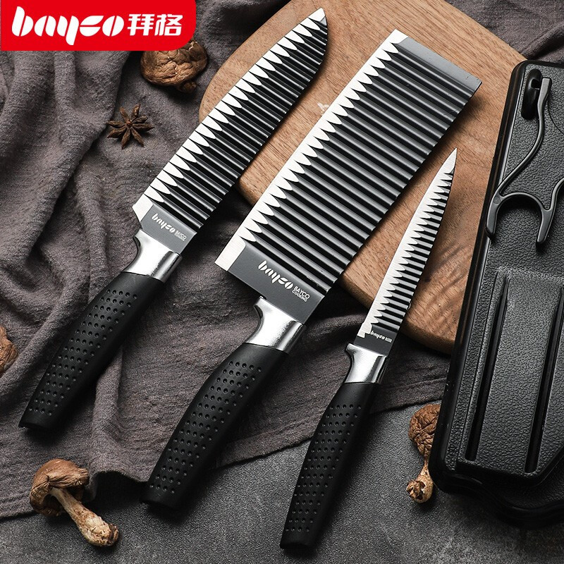 拜格BAYCO 黑武士系列刀具四件套厨房家用刀具套装菜刀料理刀水果刀刀座