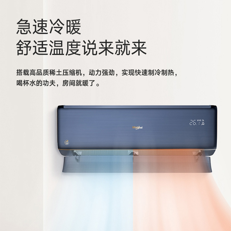 惠而浦(Whirlpool) 1.5匹 变频 新1级 纳米免清洗 1.5P冷暖 挂机空调ISH-35FS1MD 皓石蓝