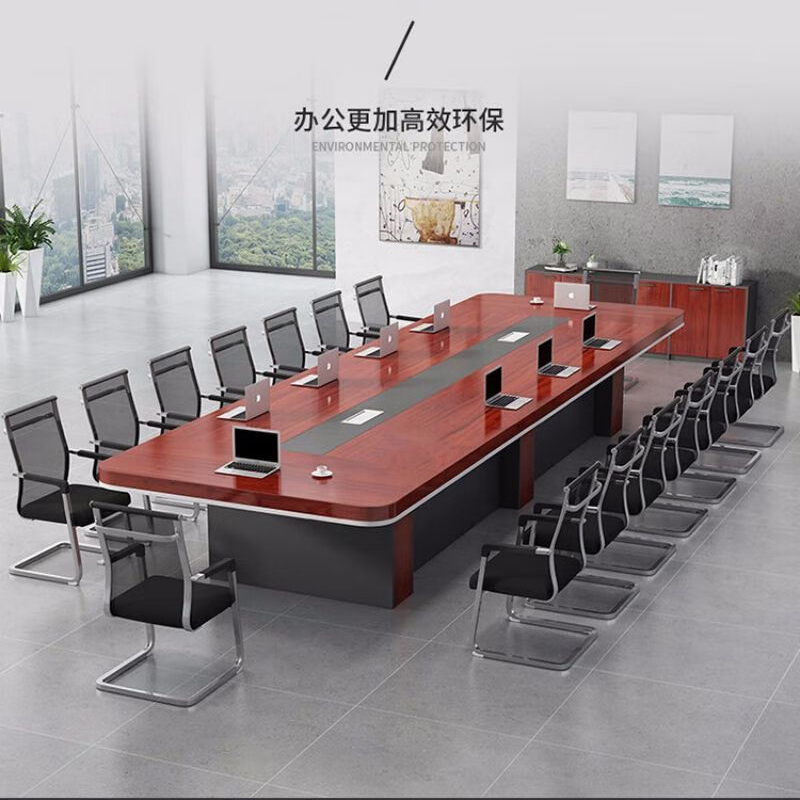 震怡 会议桌长桌椅组 合简约现代长方形大型洽谈桌工作台培训桌 6米圆角会议桌高清大图