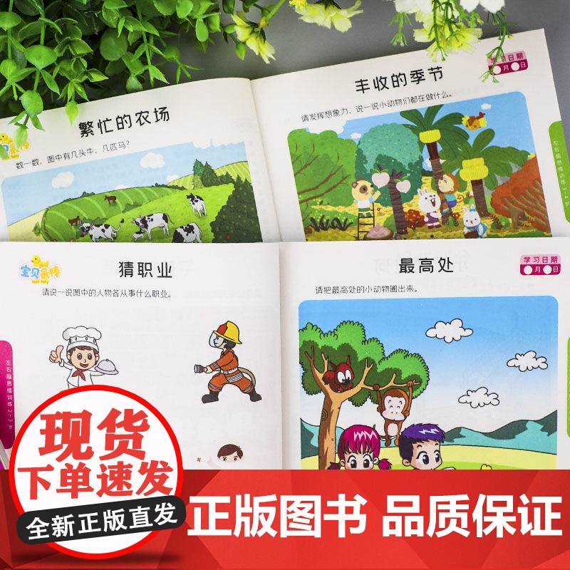 左右脑思维训练2-3-4-5-6岁全4册幼儿全脑智力开发益智早教启蒙教材书籍幼儿园小班中班大班学前专注力训练数字思维逻辑高清大图