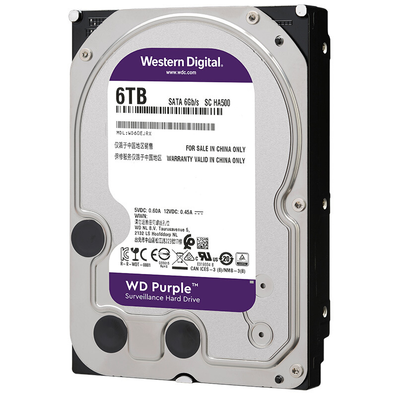 西部数据(WD)紫盘 6TB SATA6Gb/s 64M 监控硬盘(WD60EJRX)
