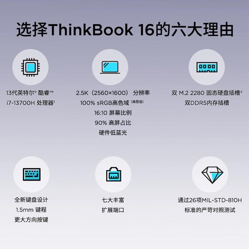 ThinkPad 联想ThinkBook 16 2023酷睿版16英寸大屏学生游戏娱乐商务办公笔记本电脑 6MCD 2.5K高色域屏 定制i7-13700H 32G内存 1T固态