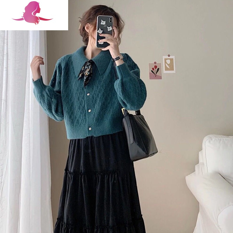 艳如飞秋冬新款可盐可甜穿搭法式复古小个子少女感毛衣配半身裙两件套装套装