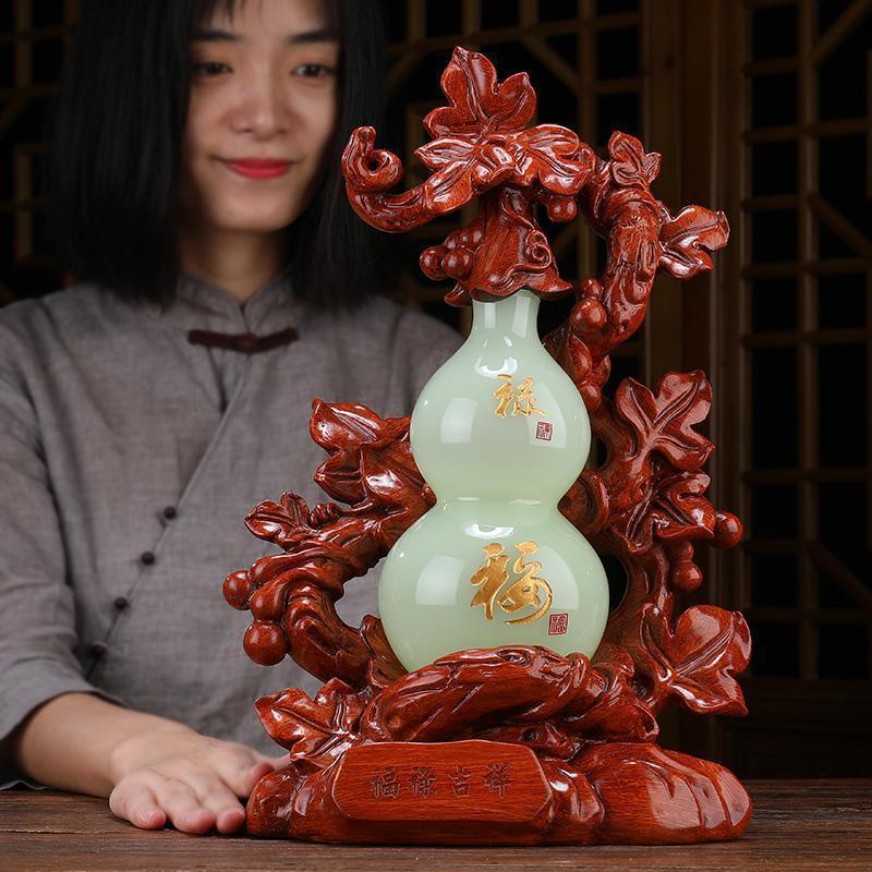吉祥葫芦摆件玉石艺术品客厅电视柜旁边中式装饰物玄关柜_483_612