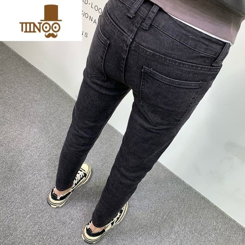 YANXU黑色牛仔长裤男潮牌2023夏季新款韩版休闲弹力修身小脚潮流九分裤图片