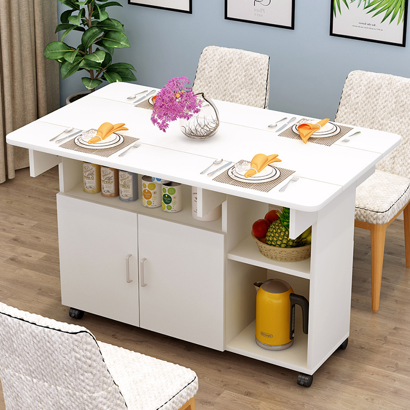 简易折叠桌餐桌家用小户型4人吃饭桌子可移动长方形多功能餐边柜