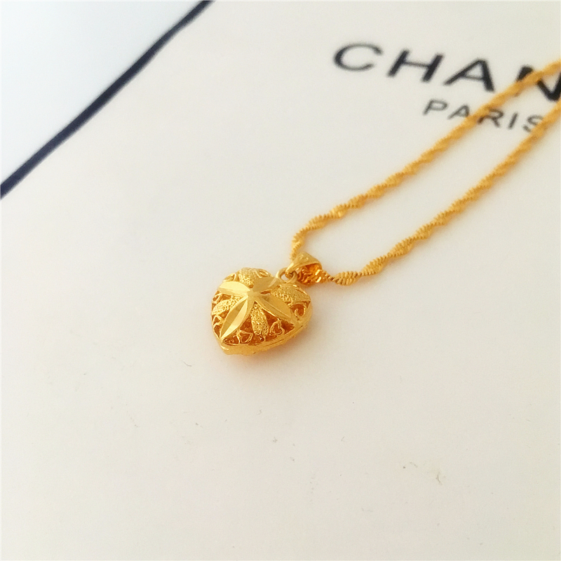 24K镀金项链仿越南沙金项链女 久不掉色桃心形吊坠殴币仿黄金饰品