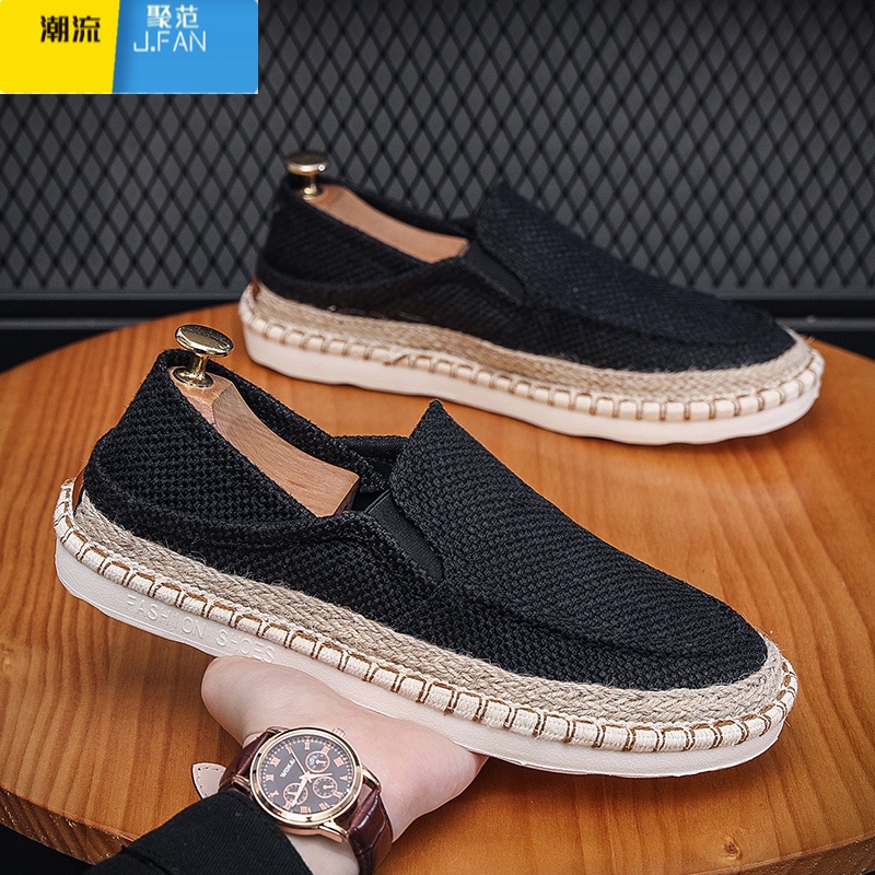 聚范夏季男鞋2024新款一脚蹬懒人休闲布鞋潮流渔夫鞋男两穿透气帆布鞋高清大图