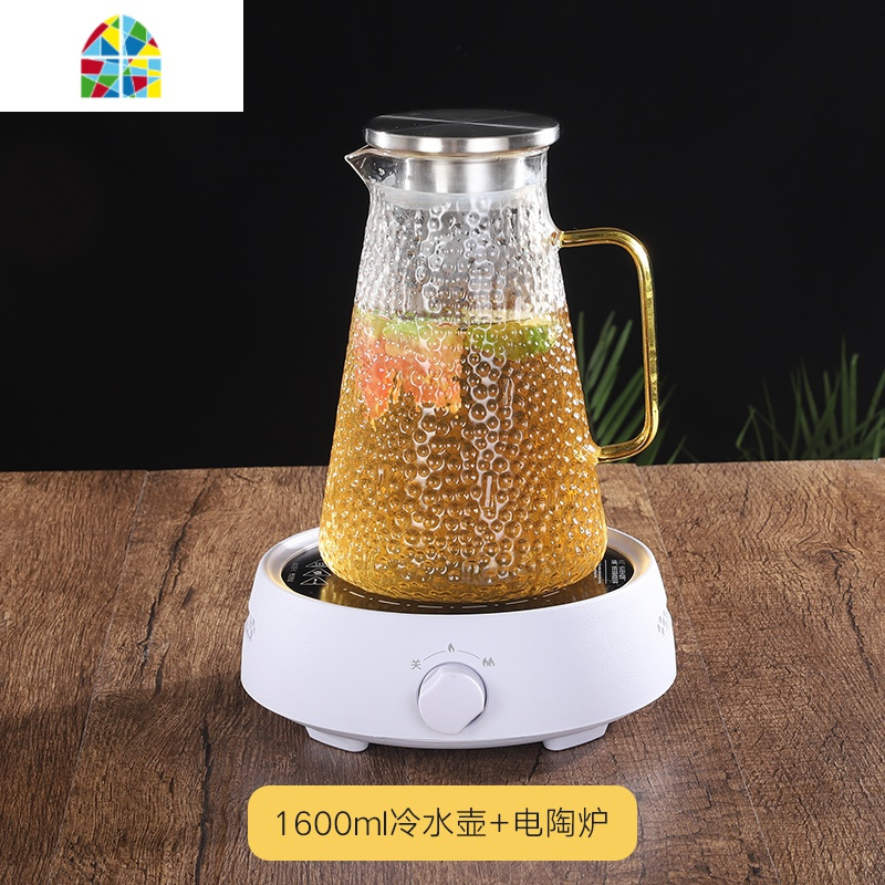 玻璃壶可高温凉白开水壶玻璃家用耐热防爆烧水煮茶冷水壶水杯套装 FENGHOU 电陶炉+八角水壶+4杯+托盘凉水壶