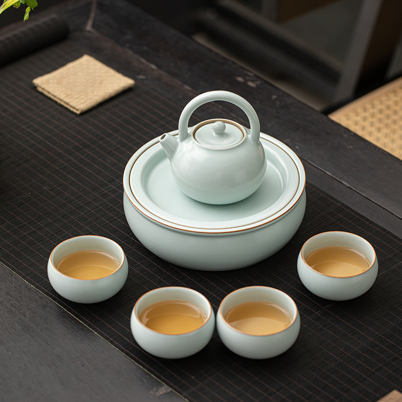 苏氏陶瓷(SUSHI CERAMICS)汝窑开片提梁壶配蓄水茶盘礼盒茶具组高清大图