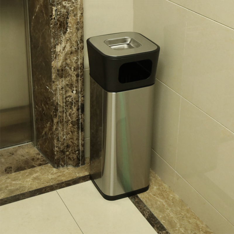 三圣 酒店垃圾桶大堂立式电梯口带烟灰缸商用不锈钢垃圾桶高清大图