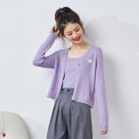 唐狮2021春装新款女针织衫两件套背心内搭外穿空调衫修身少女网红 S 香芋紫/背心（不包含外面开衫）