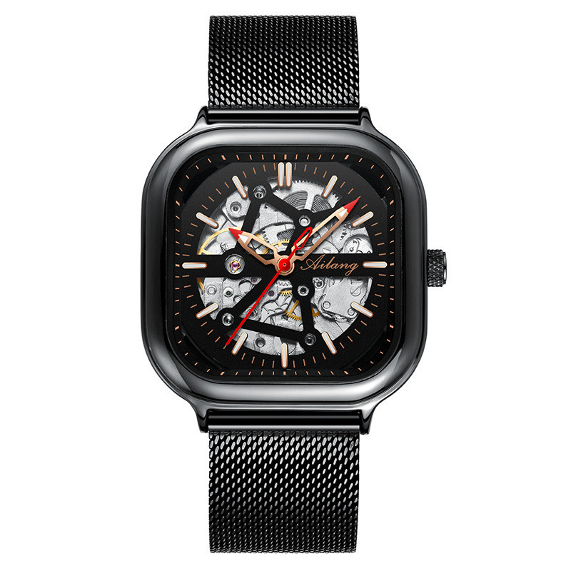 新款艾浪手表男士方形运动镂空防水潮流机械表全自动品牌正品男表