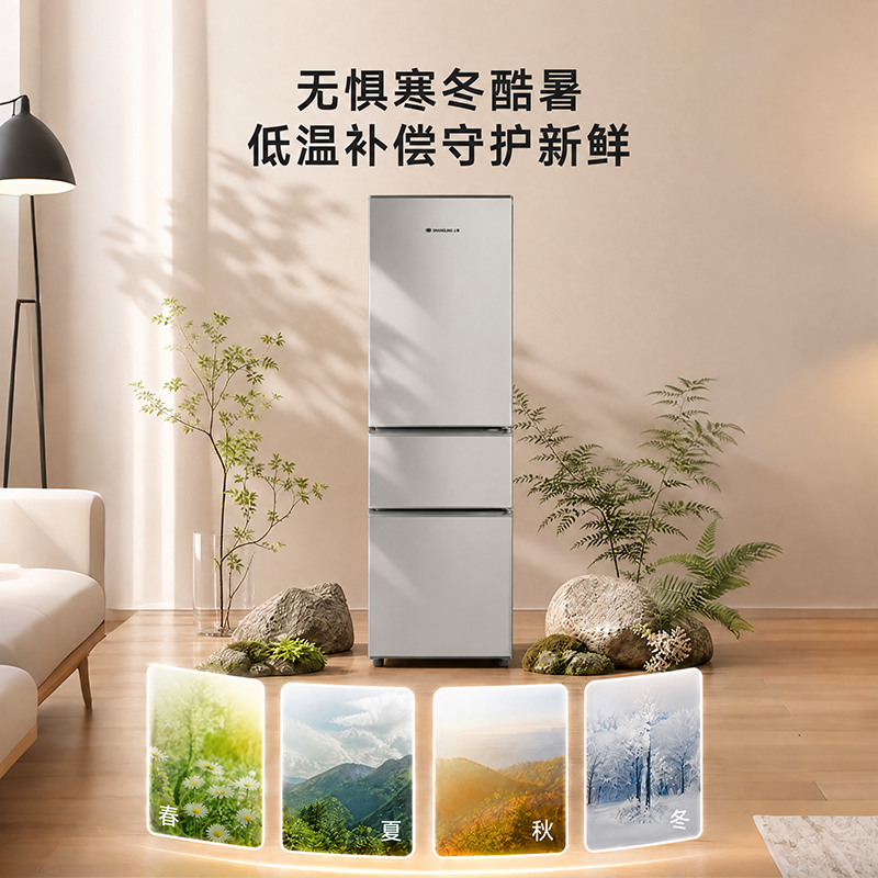 上菱200升三门冰箱 节能低音 高效保鲜 三门三温区大容量小型家用电冰箱BBY259KL凯撒银