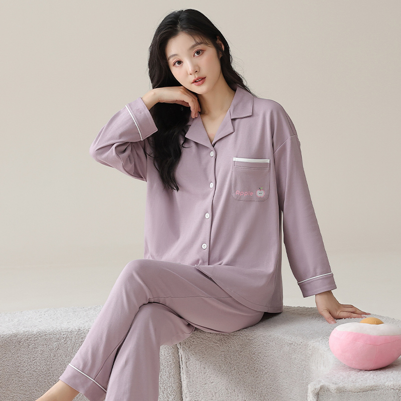 浪莎睡衣女春秋季纯棉长袖可外穿家居服开衫秋款月子孕妇休闲套装