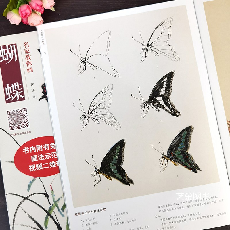 [醉染正版]名家教你画蝴蝶 沙伟著附视频教学写意蝴蝶草虫画国画技法 名家绘画步骤详解成人初学者国画入门教程写意花鸟画技法高清大图