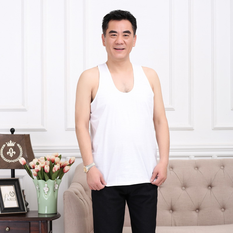 中老年背心男纯棉汗衫夏季男士宽松老头衫吸汗跨栏背心圆领白短袖
