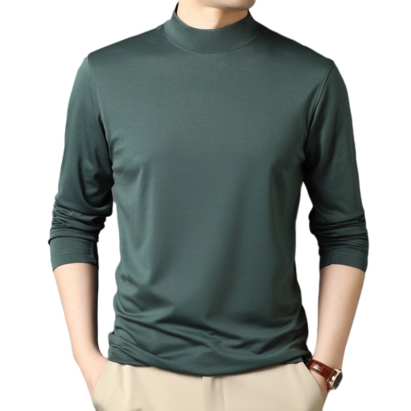 恒源祥2025春秋季新款男士桑蚕丝长袖T恤春装莫代尔半高领打底底高清大图