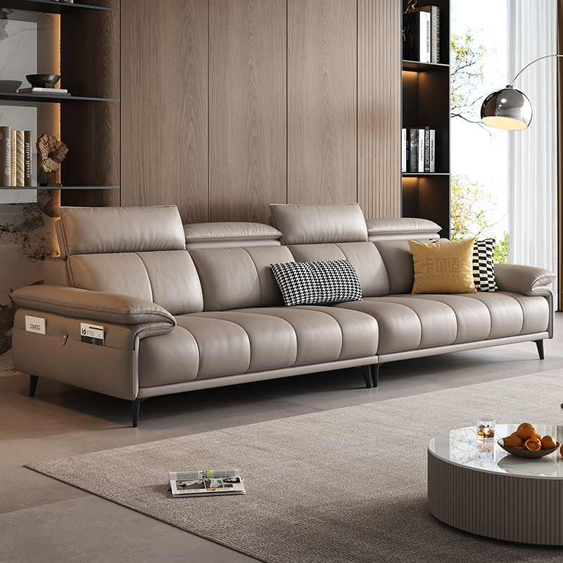 苏宁家装全屋直排真皮意式轻奢极简皮沙发现代简约皮沙发卡尔适白露