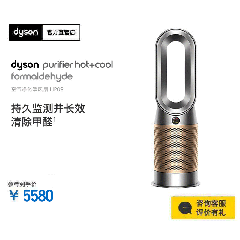 戴森(Dyson)空气净化风扇HP09 取暖净化凉风扇三合一 监测并除甲醛 整屋循环净化空气净化器 电风扇 黑金色
