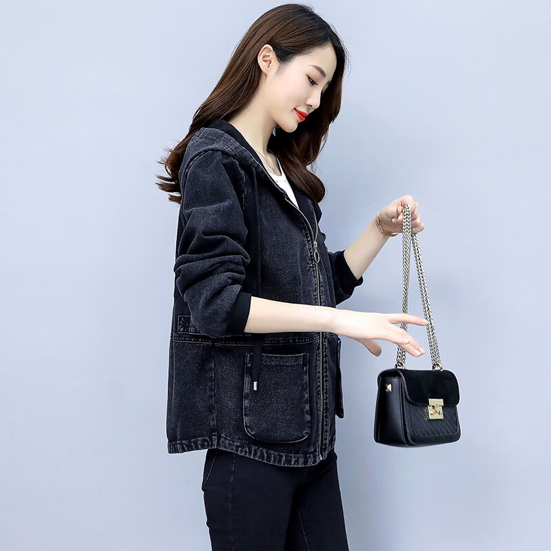 权小威早秋款女生连帽牛仔外套女春秋带学生穿的新款上衣显瘦时尚韩版