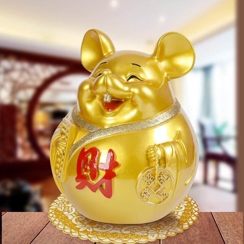 老鼠存钱罐只进不出储蓄罐不可取大容量家用创意金钱鼠储钱罐摆件 三维工匠 金鼠中号24*19*19(可取)(送底垫高清大图