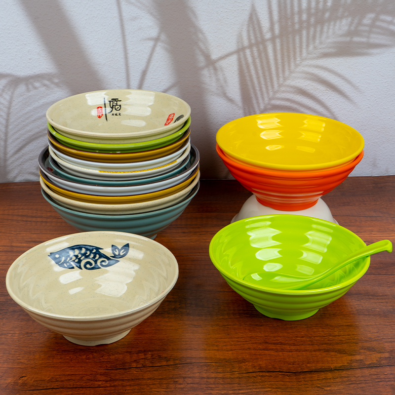 密胺碗面馆专用仿瓷 7英寸[螺纹碗] 星级材质高清大图