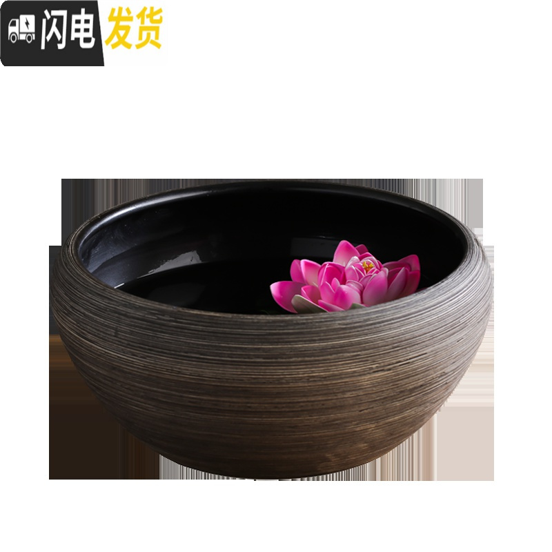 三维工匠陶瓷花盆大号碗水培碗莲睡莲铜钱绿萝多肉盆栽庭院金鱼缸 玫红色荷塘月色中号 中等花盆容器