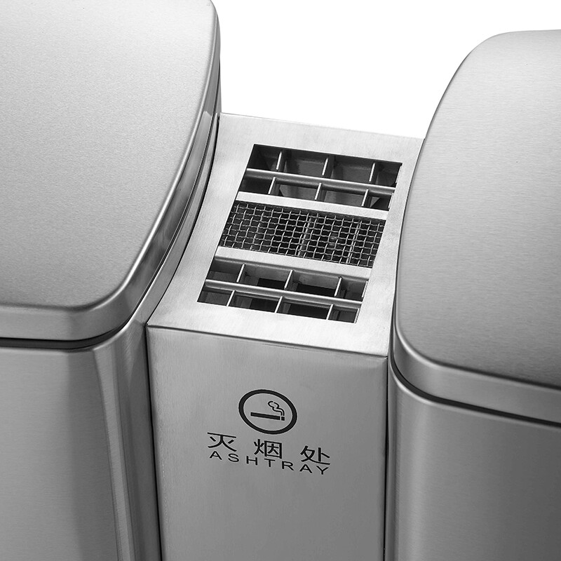 GNF两分类脚踏垃圾桶 室内带烟灰缸脚踩垃圾桶大号不锈钢商用物业商场公司酒店大堂大厅电梯口走廊分类烟灰桶高清大图