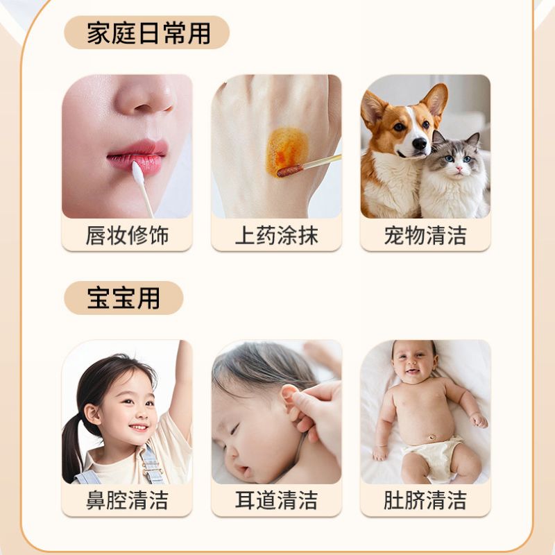 海氏海诺 506支装双头棉签一次性皮肤清洁消毒脱脂棉棒尖圆双头棉签棒家庭装高清大图