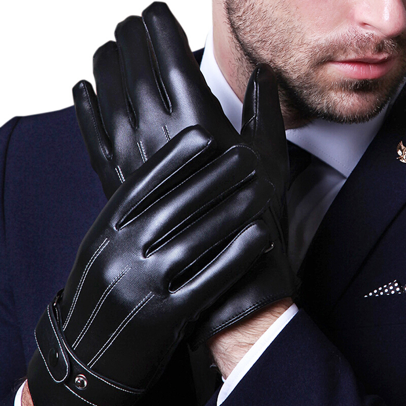 加绒加厚触屏韩版皮手套男冬开车骑行户外运动黑色实用装均码触屏版