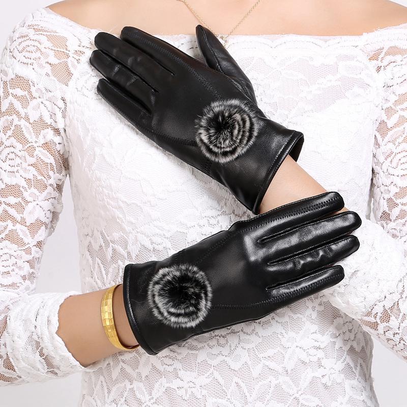 真皮手套女士冬季加绒加厚绵羊皮手套女式分指骑行保暖防寒皮手套