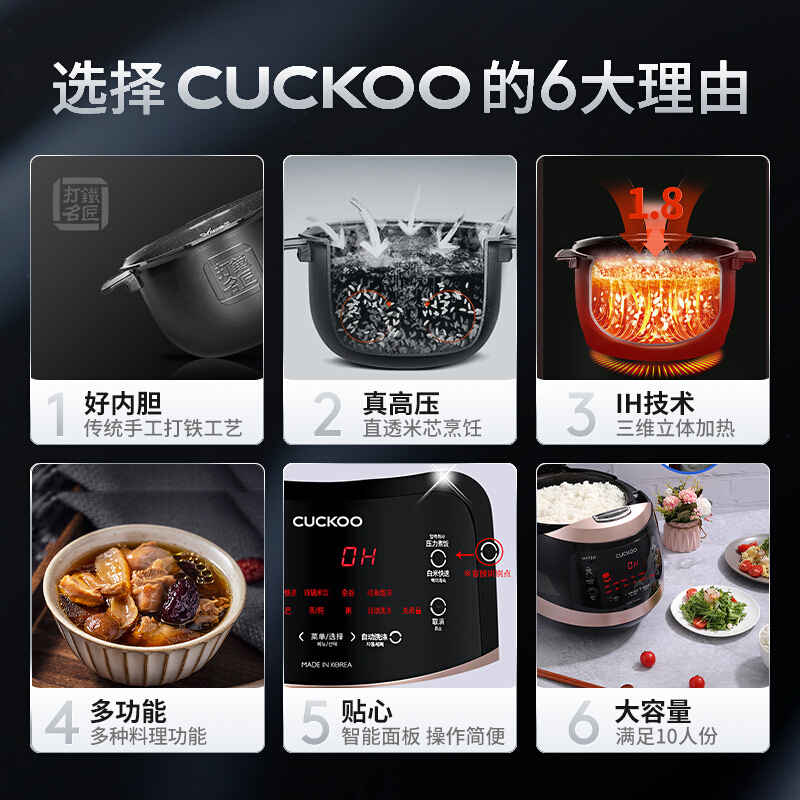 福库/CUCKOO韩国原装进口电饭锅IH电磁加热高压力打铁名匠内胆智能家用电饭煲CRP-HWF108FHHWF108FH