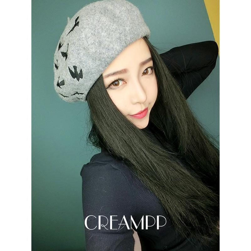 秋冬韩版街头休闲款百搭 飞鸟刺绣纯羊毛贝雷帽 画家女帽送女朋友老婆生日礼物