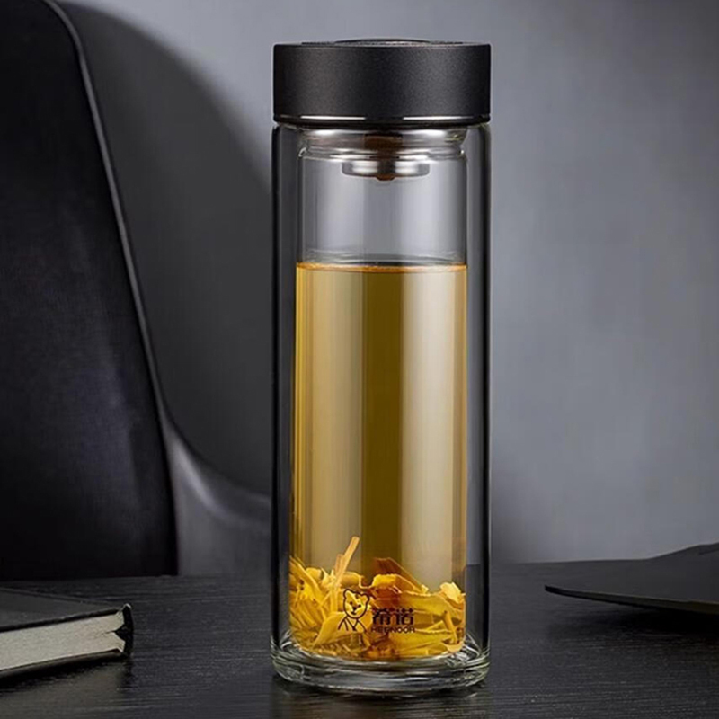 希诺玻璃杯400ml便携耐用双层XN-6783(颜色随机)高清大图