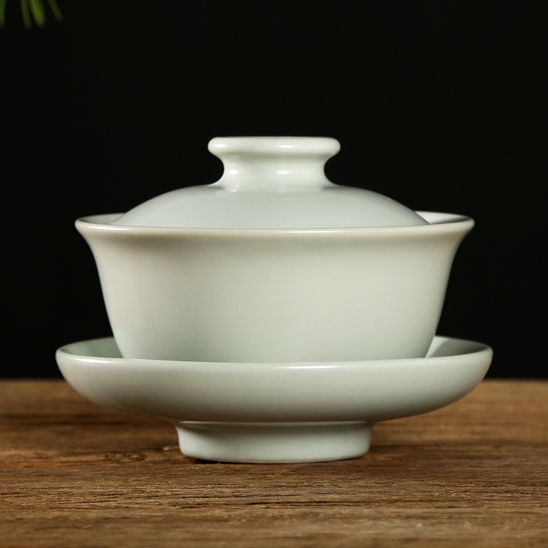 常生源 茶杯盖碗仿宋汝窑功夫茶具三才盖碗开片陶瓷盖碗礼盒装 汝窑盖碗