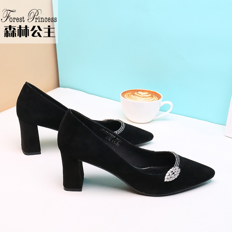 森林公主女鞋春季新款小皮鞋粗跟真皮鞋办公室高跟工作鞋单鞋