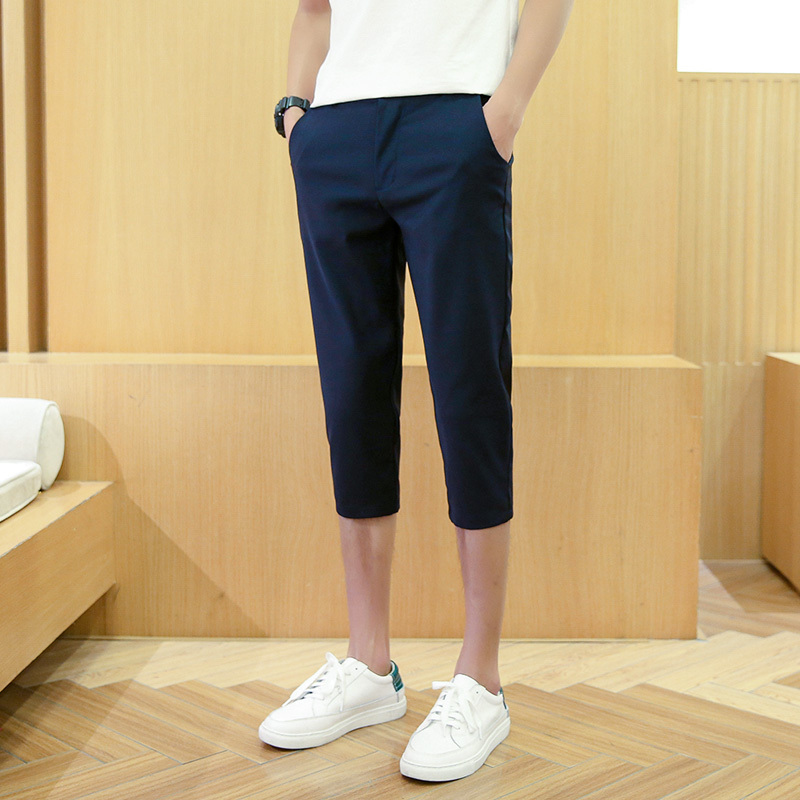 七分裤男夏款韩版时尚修身7分休闲裤子男士沙滩裤短裤男夏天中裤