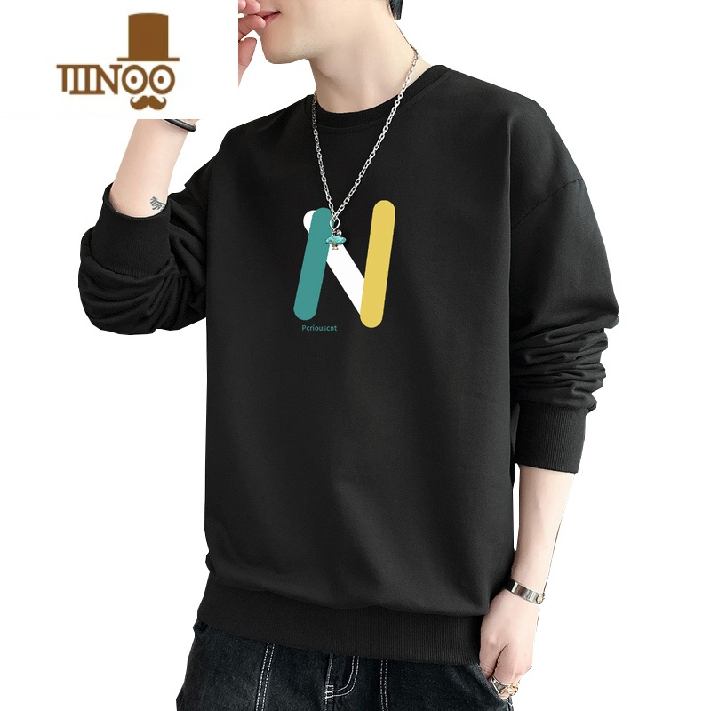 YANXU长袖t恤男款宽松潮牌印花休闲圆领卫衣外套男士上衣服打底衫高清大图