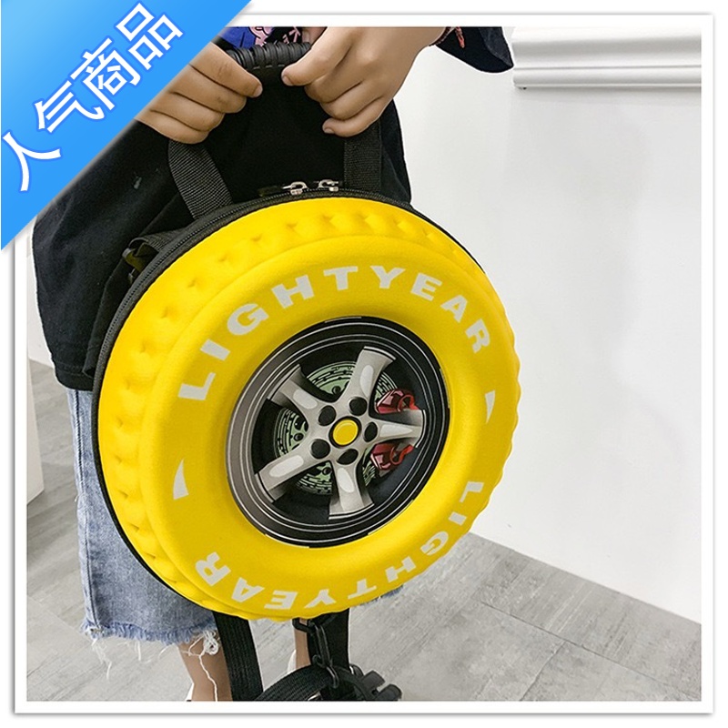 封后2022新款儿童书包小学生潮韩版个性轮胎背包幼儿园轻便护脊双肩包 黄色