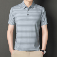 正品夏季新款桑蚕丝短袖T恤男士休闲冰丝POLO衫男翻领 180/2XL155-170斤 浅绿灰-72306
