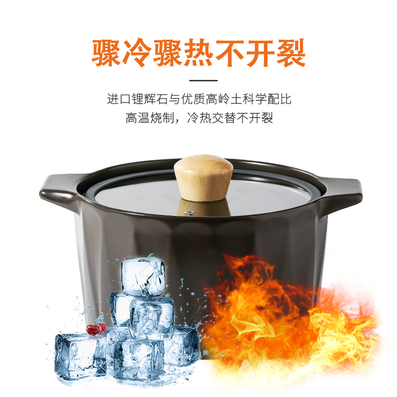 煲仔饭小砂锅煲汤家用炖锅烘焙精灵燃气大容量煤气灶专用小号沙锅汤锅 黑色丨钻石锅3.0L(陶瓷盖)