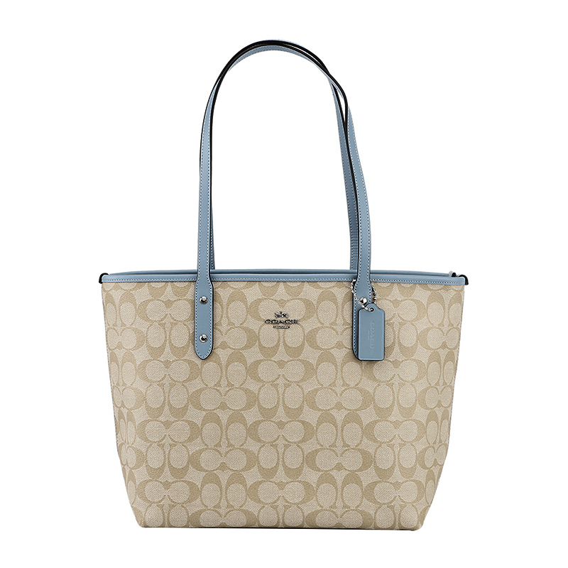 COACH 蔻驰 奢侈品 欧美时尚纯色硬皮革拉链手提包单肩托特包