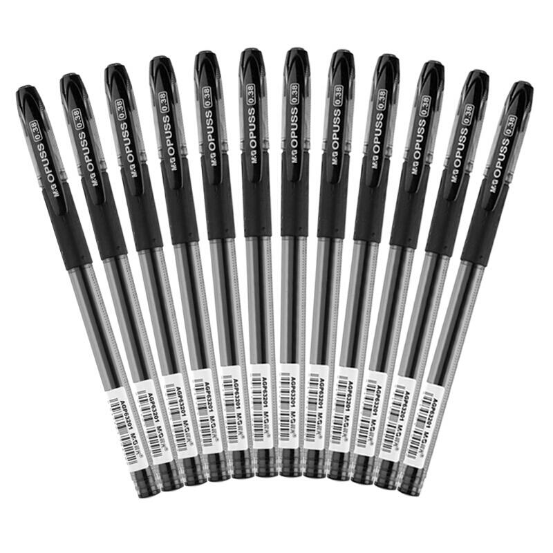 晨光(M&G)文具 0.38mm黑色中性笔 全针管签字笔 水晶系列水笔 12支/盒 AGP63201